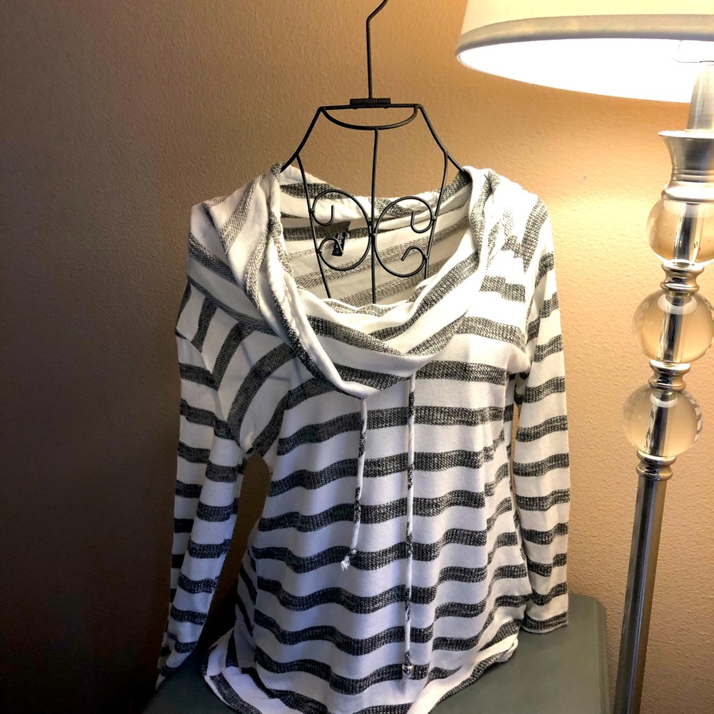Grey & White Edista Striped Cowl Sweatshirt -Small
